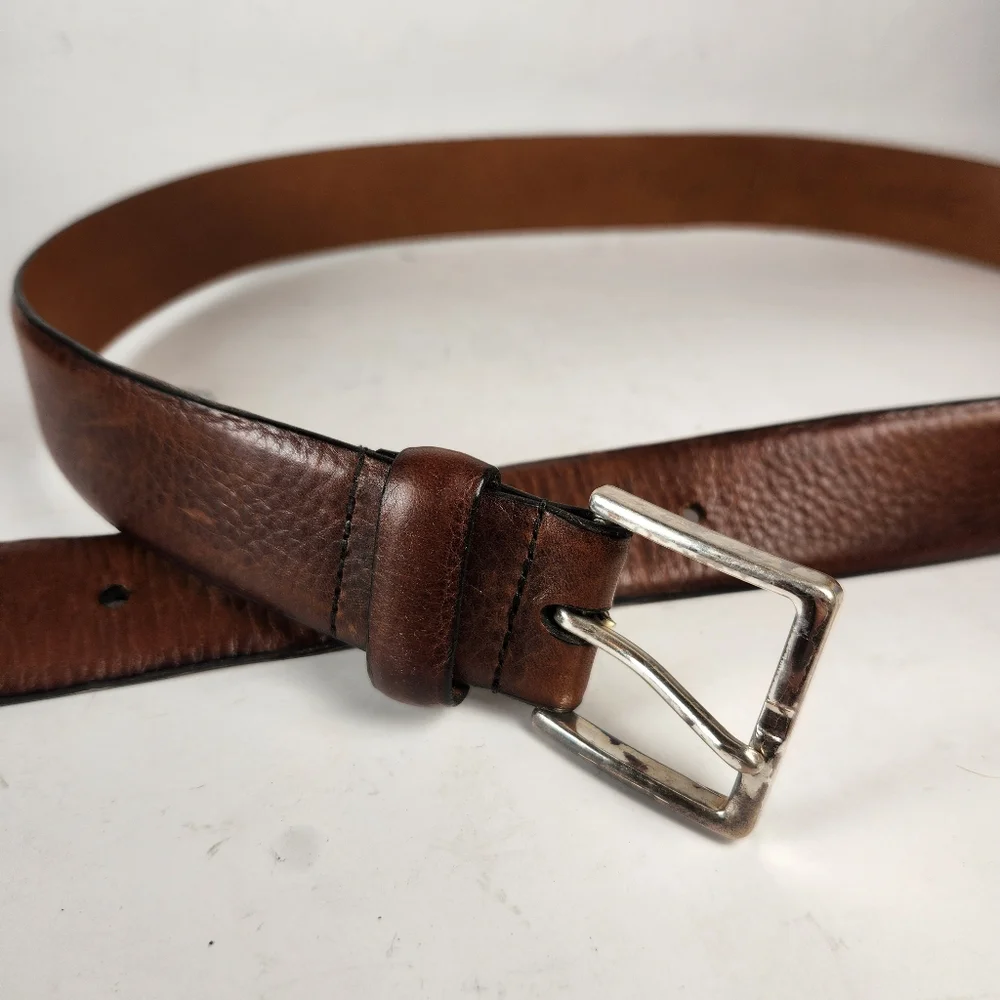 NORDSTROM Belt Men's Shop Size 40 Brown Leather Made USA Silver Buckle 1.5 Width